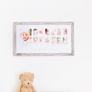 Pearhead My First Year Photo Moments Baby Keepsake Picture Frame, 0-12 Months Baby Photos, Father’s Day Accessory, Gender-Neutral Baby Milestone Nursery Décor, 13 Photo Inserts, Distressed Wood