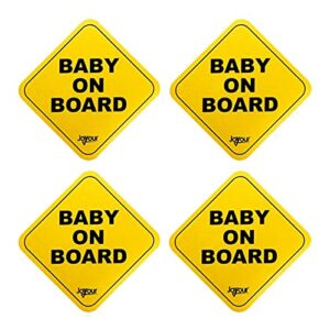 4 pack - reflective safety baby on board car magnet signs, 5x5 inch, waterproof/weatherproof, golden yellow