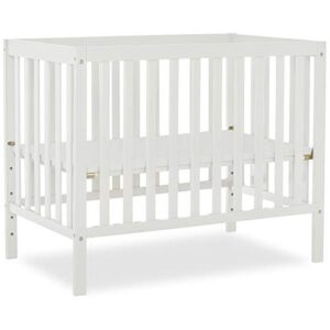 dream on me edgewood 4-in-1 convertible mini crib in white, jpma certified, non-toxic finish, new zealand pinewood, with 3 mattress height settings, included 1" mattress pad