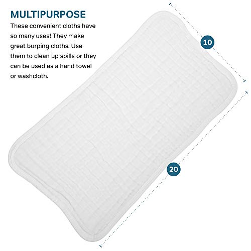 AllSett Health 10 Pack Muslin Burp Cloths Large 20" by 10" 100% Cotton, Hand Wash Cloth 6 Layers Extra Absorbent and Soft White