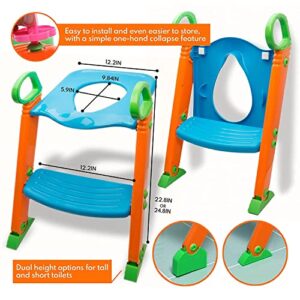 Potty Training Seat Toilet w/Step Stool Ladder & Splash Guard, Kids Toddlers Trainer w/Handles. Sturdy & Foldable. Non-Slip Steps & Anti Slip Pads. Adjustable Potty Chair - Boys Girls Baby (Blue)