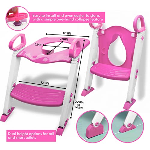 Potty Training Seat with Step Stool Ladder, Alayna Potty Training Toilet for Kids Boys Girls Toddlers Baby-Comfortable Safe Foldable Adjustable Potty Seat Trainer with Anti-Slip Pads Ladder