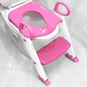 Potty Training Seat with Step Stool Ladder, Alayna Potty Training Toilet for Kids Boys Girls Toddlers Baby-Comfortable Safe Foldable Adjustable Potty Seat Trainer with Anti-Slip Pads Ladder