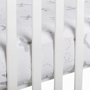 Andi Mae Crib Sheet - Grey Airplanes - 100% Jersey Cotton - Fits Standard Crib or Toddler Mattresses