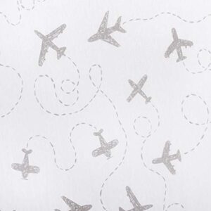 Andi Mae Crib Sheet - Grey Airplanes - 100% Jersey Cotton - Fits Standard Crib or Toddler Mattresses