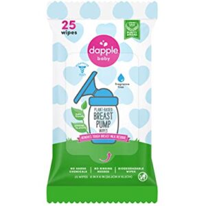 Breast Pump Wipes by Dapple Baby, 25 Count, Fragrance Free, Plant Based & Hypoallergenic Breast Pump Wipes - Removes Milk Residue, Leaves No Taste - Convenient Wipes Pouch