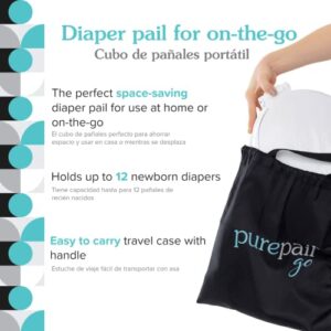 PurePail Go Portable Diaper Pail — White — Superior Odor Control with No Added Fragrance — Collapses for On-The-Go — Compact & Space-Saving