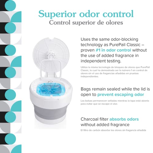 PurePail Go Portable Diaper Pail — White — Superior Odor Control with No Added Fragrance — Collapses for On-The-Go — Compact & Space-Saving