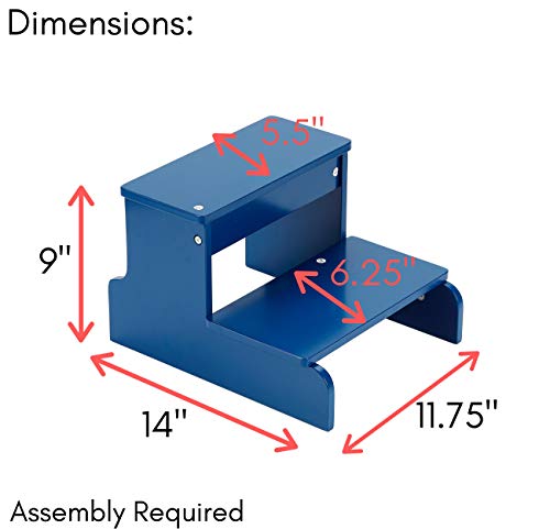 BirdRock Home Wooden Step Stool for Kids - Navy Blue – Decorative - Strong Sturdy Wood 2 Steps - Toddler Kids Step Helper for Kitchen Sink – Bathroom Toilet Stepping – Lightweight Construction