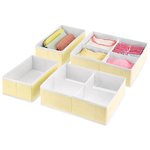 mDesign Soft Fabric Polka Dot Dresser Drawer and Closet Storage Organizer Bin for Child/Kids Room, Nursery, Playroom - Divided 5 Section Tray, Set of 4 - Yellow/White