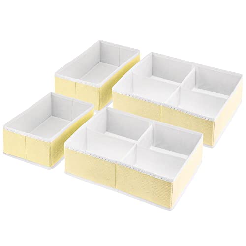 mDesign Soft Fabric Polka Dot Dresser Drawer and Closet Storage Organizer Bin for Child/Kids Room, Nursery, Playroom - Divided 5 Section Tray, Set of 4 - Yellow/White