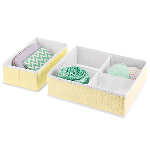mDesign Soft Fabric Polka Dot Dresser Drawer and Closet Storage Organizer Bin for Child/Kids Room, Nursery, Playroom - Divided 5 Section Tray, Set of 4 - Yellow/White
