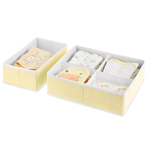 mDesign Soft Fabric Polka Dot Dresser Drawer and Closet Storage Organizer Bin for Child/Kids Room, Nursery, Playroom - Divided 5 Section Tray, Set of 4 - Yellow/White