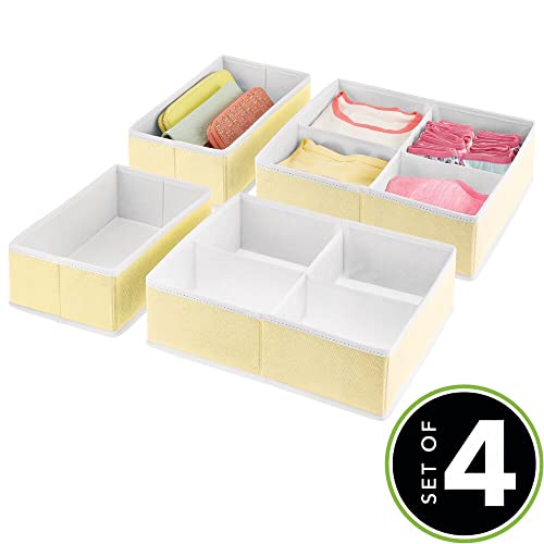 mDesign Soft Fabric Polka Dot Dresser Drawer and Closet Storage Organizer Bin for Child/Kids Room, Nursery, Playroom - Divided 5 Section Tray, Set of 4 - Yellow/White