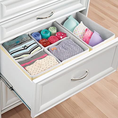 mDesign Soft Fabric Polka Dot Dresser Drawer and Closet Storage Organizer Bin for Child/Kids Room, Nursery, Playroom - Divided 5 Section Tray, Set of 4 - Yellow/White