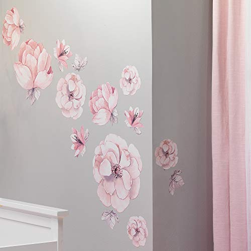 Lambs & Ivy Signature Botanical Baby Pink/Gray Watercolor Floral Wall Decals