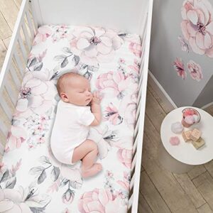 Lambs & Ivy Signature Botanical Baby Watercolor Floral Cotton Crib Sheet- White