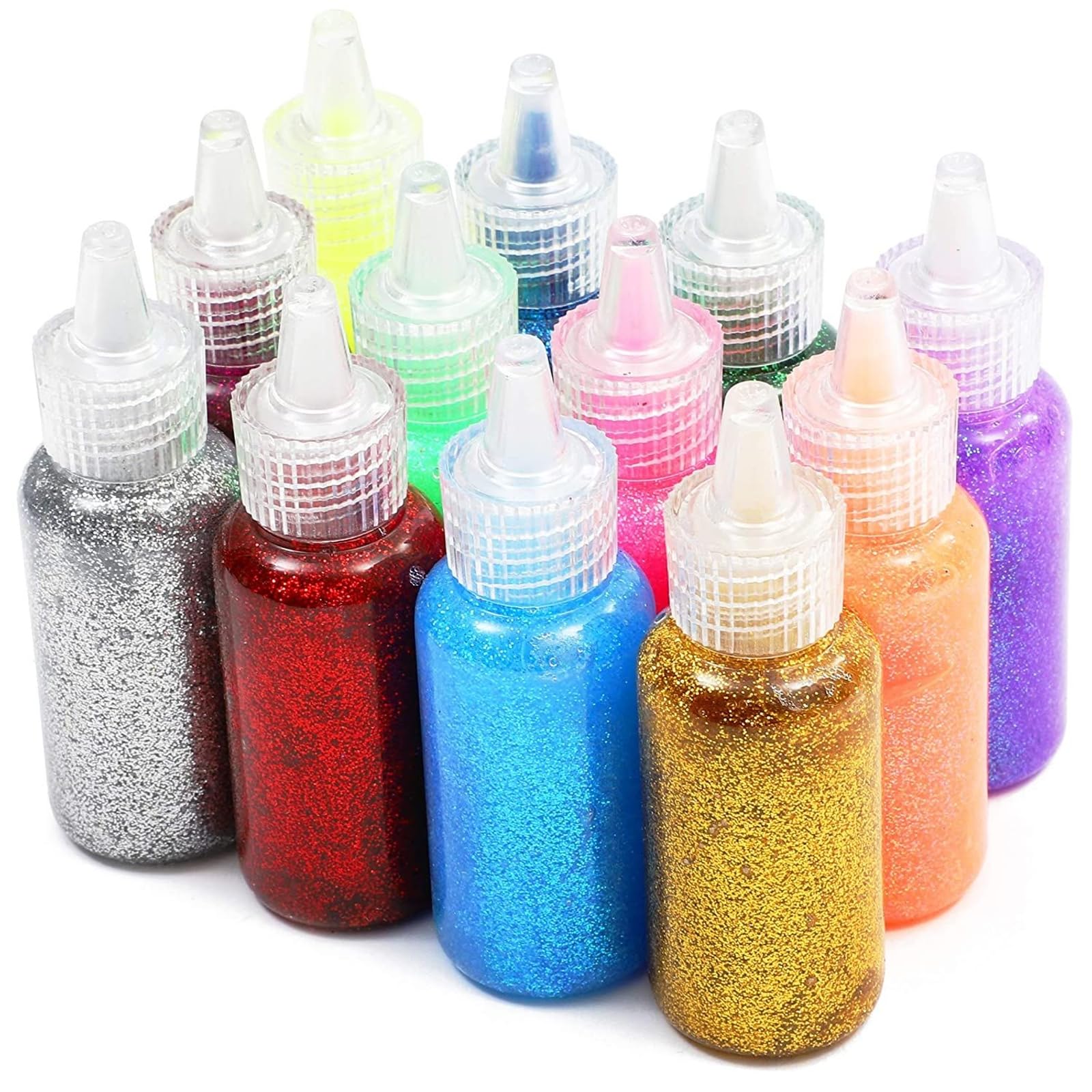 Neon Metallic Glue with Glitter Bottles for Arts and Crafts (20 ml, 12 Pack)