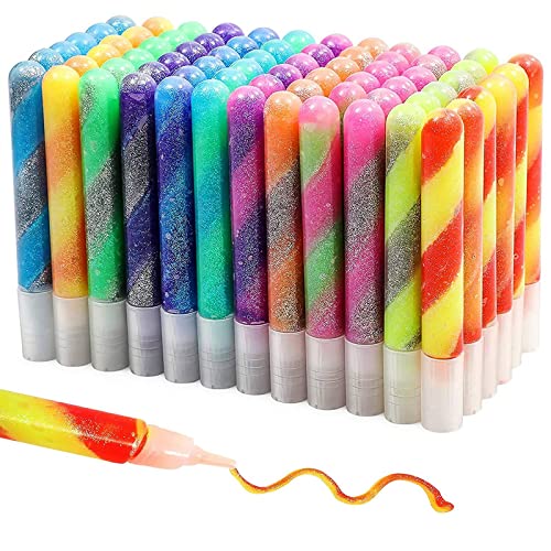 Glue with Glitter Gel Pens for Kids, Bulk Set, 12 Rainbow Swirl Colors (72 Pack)