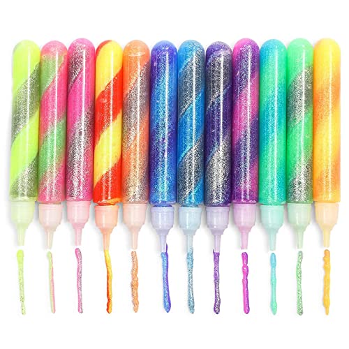 Glue with Glitter Gel Pens for Kids, Bulk Set, 12 Rainbow Swirl Colors (72 Pack)