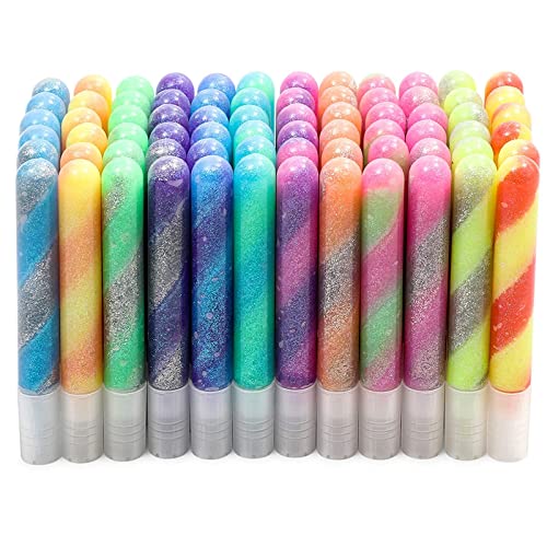 Glue with Glitter Gel Pens for Kids, Bulk Set, 12 Rainbow Swirl Colors (72 Pack)