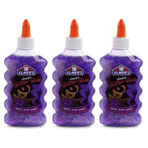 elmers liquid purple glitter glue, washable, 6 ounces, great for making slime (3 pack)