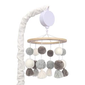 lambs & ivy signature pom pom musical baby crib mobile - white/gray