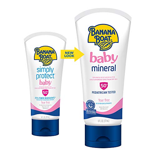 Banana Boat Baby 100% Mineral, Tear-Free, Reef Friendly, Broad Spectrum Sunscreen Lotion, SPF 50, 6oz. , 2 Count (Pack of 1)