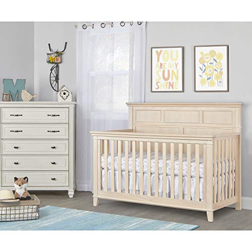 Dream On Me Dover 4-In-1 Convertible Crib In Vintage White Oak, Three Mattress Height Settings, Fixed Stationary Side Rails, Wooden Furniture For Nursery, Bedroom