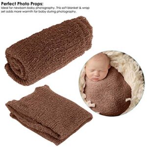 Yuehuam Newborn Baby Photo Props, Fluffy Blanket+ Ripple Wrap Set Toddler Photography Wrap Mat DIY Baby Photoshoot- Khaki