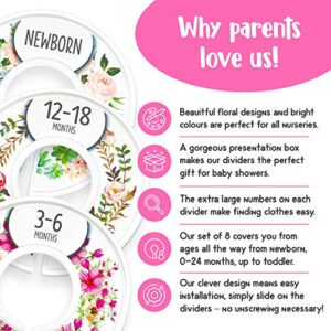 Baby Closet Dividers (Floral) by Eli with Love – Set of 8 Baby Closet Size Dividers for Girls – Ideal Baby Clothes Dividers for Closet – Helps Organize Nursery Closet Hangers by Size/Age