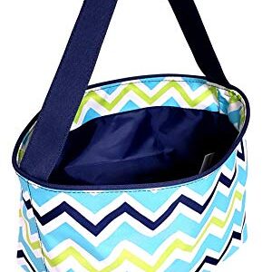 Zig Zag Chevron Material Easter Basket Bucket for Toys Egg Hunting Party (Blue Chevron with Embroidered Name)