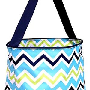 Zig Zag Chevron Material Easter Basket Bucket for Toys Egg Hunting Party (Blue Chevron with Embroidered Name)