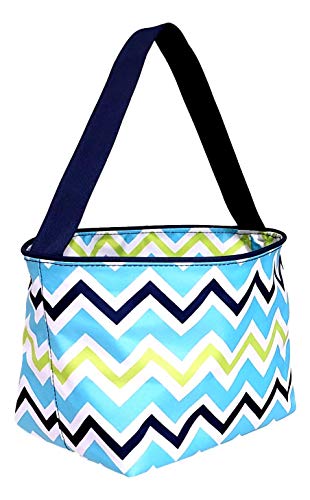 Zig Zag Chevron Material Easter Basket Bucket for Toys Egg Hunting Party (Blue Chevron with Embroidered Name)