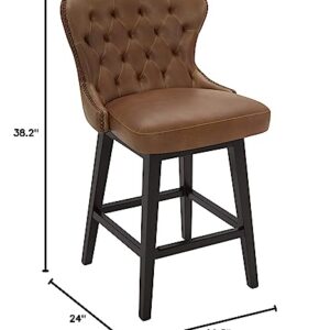 Amazon Brand – Stone & Beam Morgan Faux Leather Memory-Swivel Counter-Height Barstool, 38.2"H, Brown