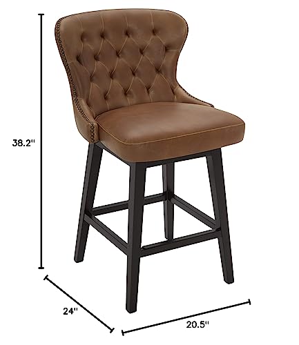 Amazon Brand – Stone & Beam Morgan Faux Leather Memory-Swivel Counter-Height Barstool, 38.2"H, Brown