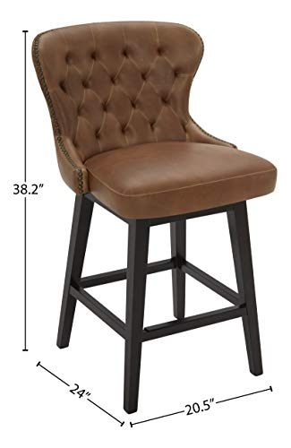 Amazon Brand – Stone & Beam Morgan Faux Leather Memory-Swivel Counter-Height Barstool, 38.2"H, Brown