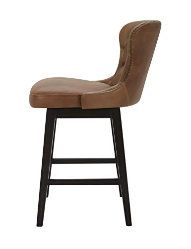 Amazon Brand – Stone & Beam Morgan Faux Leather Memory-Swivel Counter-Height Barstool, 38.2"H, Brown