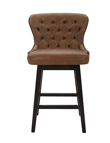 Amazon Brand – Stone & Beam Morgan Faux Leather Memory-Swivel Counter-Height Barstool, 38.2"H, Brown