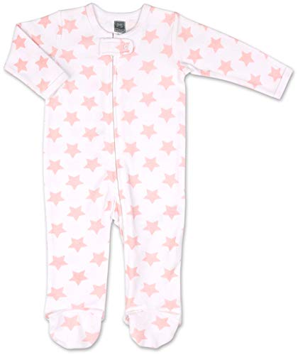 The Peanutshell Flowers & Stars 3 Pack Footed Sleepers for Baby Girls (Newborn) Pink