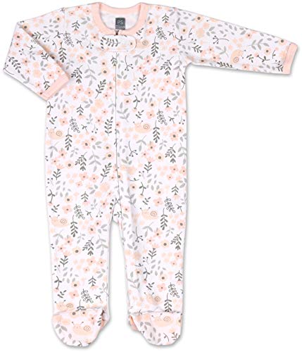 The Peanutshell Flowers & Stars 3 Pack Footed Sleepers for Baby Girls (Newborn) Pink