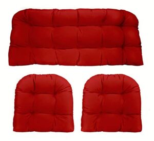 rsh décor indoor outdoor 3 piece tufted wicker settee cushions 1 loveseat & 2 u-shape choose color (red poly, 2-19"x19" 1-41"x19")