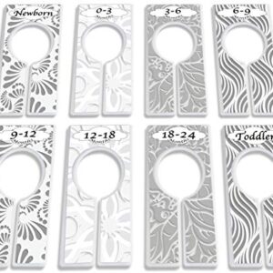 Closet Dividers for Baby Clothes by YardieBaby - Set of 8 Baby Clothing Size Age Hanger Dividers from Newborn Infant to Toddler Months Boys/Girls Nursery Closet Organizer (Neutral)