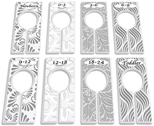 Closet Dividers for Baby Clothes by YardieBaby - Set of 8 Baby Clothing Size Age Hanger Dividers from Newborn Infant to Toddler Months Boys/Girls Nursery Closet Organizer (Neutral)