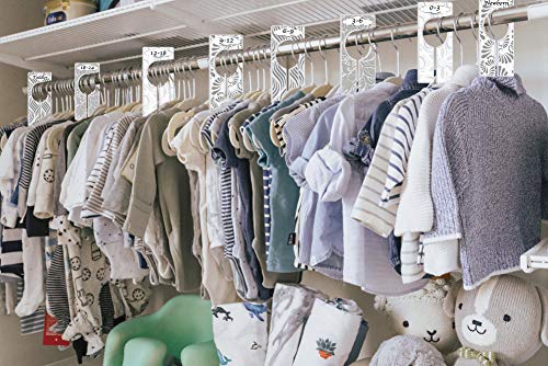 Closet Dividers for Baby Clothes by YardieBaby - Set of 8 Baby Clothing Size Age Hanger Dividers from Newborn Infant to Toddler Months Boys/Girls Nursery Closet Organizer (Neutral)