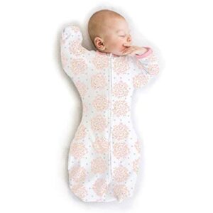 swaddledesigns transitional swaddle sack with arms up half-length sleeves and mitten cuffs, heavenly floral, pink, medium, 3-6 months (better sleep for baby girls, easy swaddle transition)