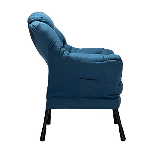 HollyHOME Modern Cotton Fabric Lazy Chair, Accent Contemporary Lounge Chair, Single Steel Frame Leisure Sofa Chair with Armrests and A Side Pocket, Thick Padded Back, Navy Blue