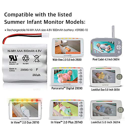 iMah Replacement 29580-10 Battery for Summer Infant Baby Monitor 29580 29590 29610 29620 29630 29710 29740 29790 29940 Ni-MH AAA 800mAh 4.8V