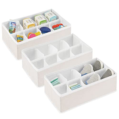 mDesign Fabric Divided 8-Section Drawer Organizer Bin, Kid/Baby Nursery Dresser, Closet, Shelf, Playroom Organization, Hold Clothes, Toys, Diapers, Bibs, Blankets, Jane Collection, 3 Pack, Cream/White