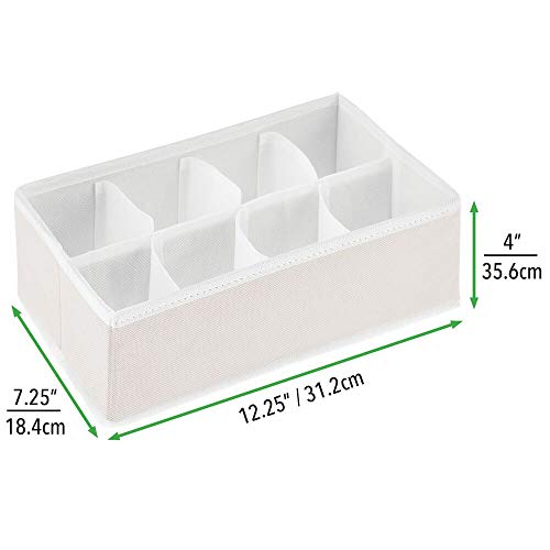 mDesign Fabric Divided 8-Section Drawer Organizer Bin, Kid/Baby Nursery Dresser, Closet, Shelf, Playroom Organization, Hold Clothes, Toys, Diapers, Bibs, Blankets, Jane Collection, 3 Pack, Cream/White